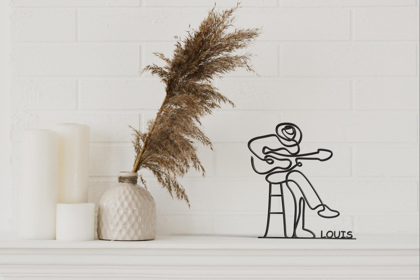 Guitariste Acoustique Design au Trait - Sculpture Personnalisée Imprimée 3D, Cadeau Unique pour Musicien, Décoration Minimaliste