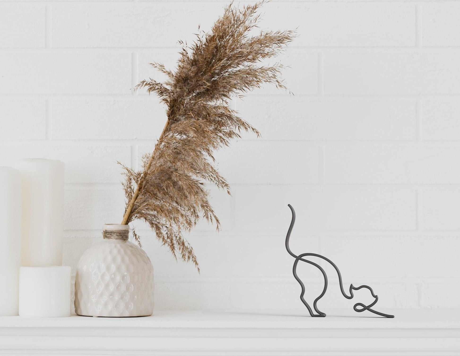 chat qui s'étire Dessin au Trait - Sculpture Imprimée 3D, Cadeau Unique pour Amoureux des chats