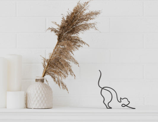 chat qui s'étire Dessin au Trait - Sculpture Imprimée 3D, Cadeau Unique pour Amoureux des chats