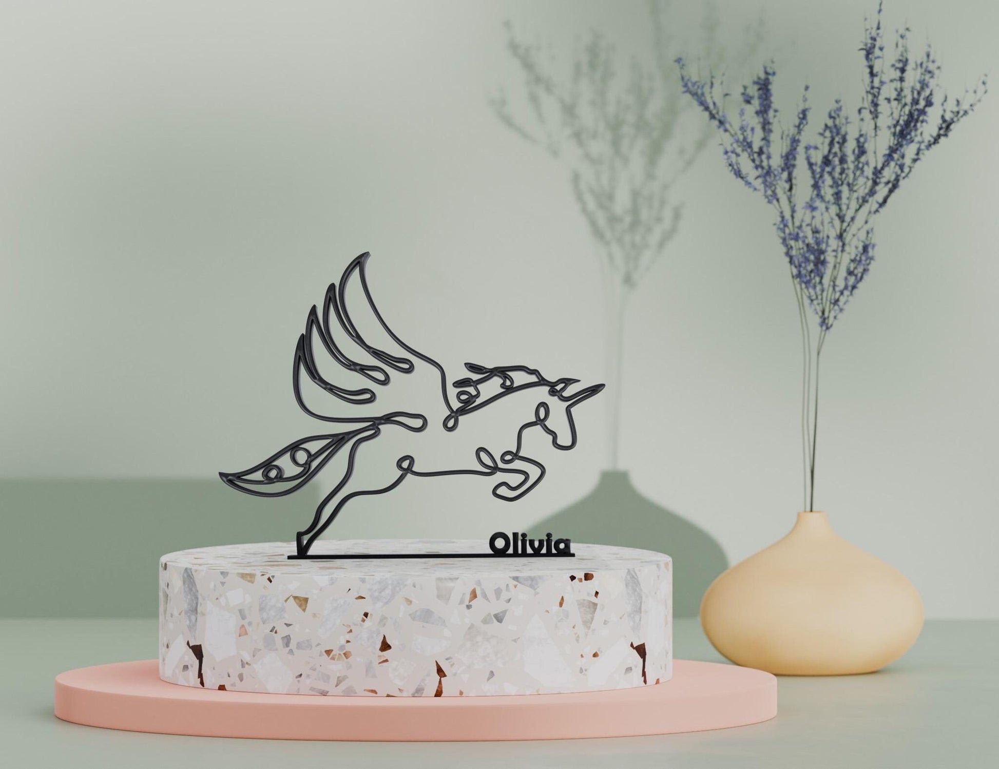 unicorne Dessin au Trait personnalisé - Sculpture Imprimée 3D, Cadeau Unique pour enfants et filles, fan des unicrornes