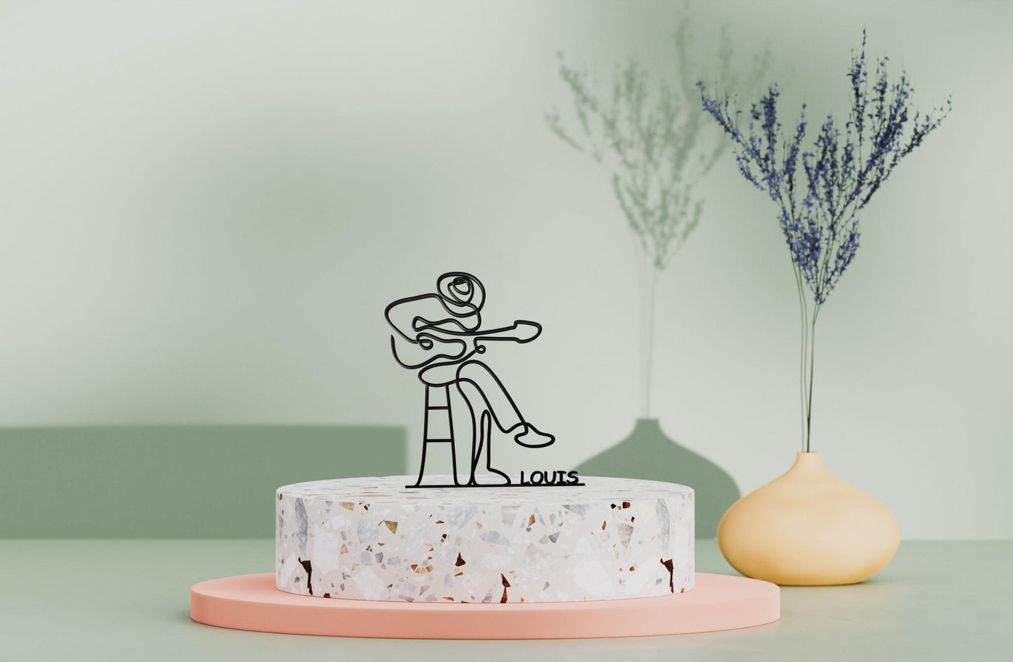 Guitariste Acoustique Design au Trait - Sculpture Personnalisée Imprimée 3D, Cadeau Unique pour Musicien, Décoration Minimaliste