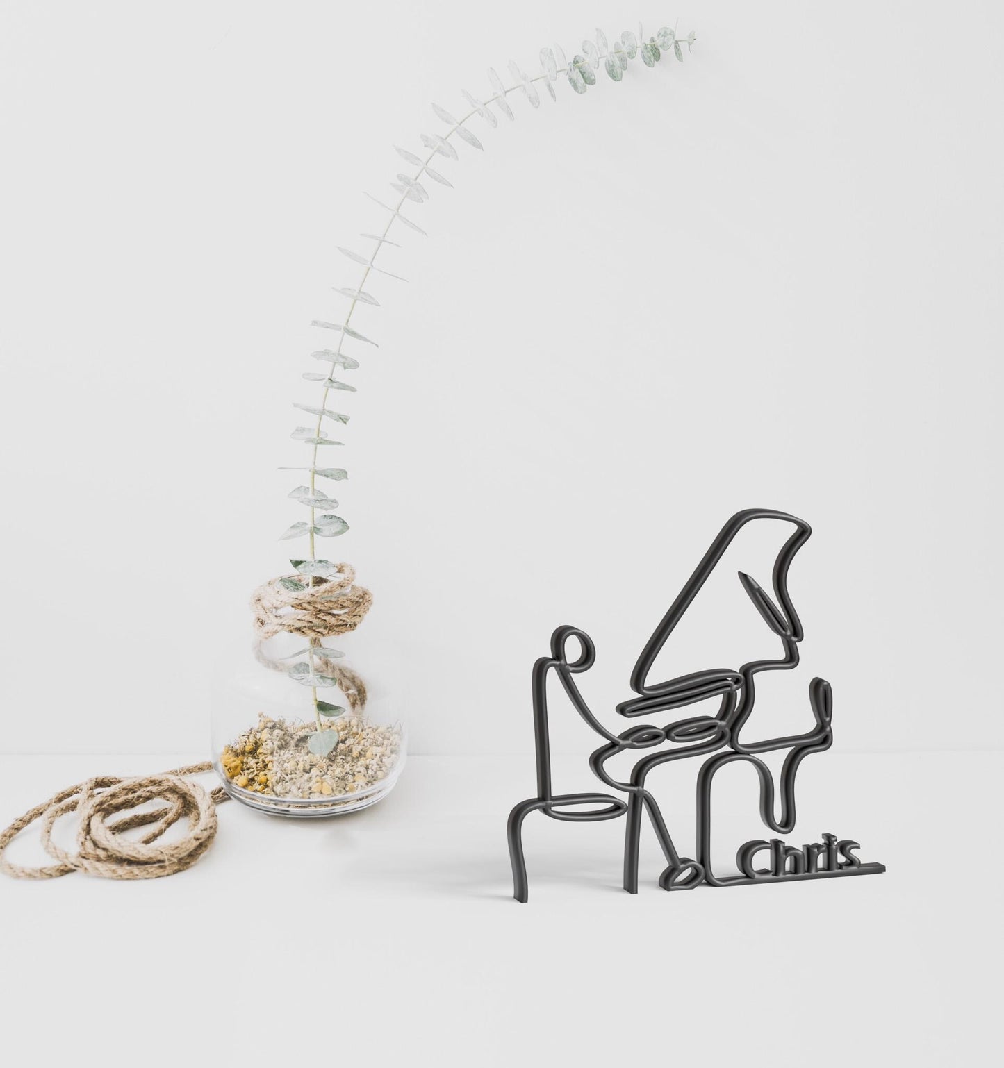 Pianiste Design au Trait - Sculpture Personnalisée Imprimée 3D, Cadeau Unique pour Musicien, Décoration Minimaliste
