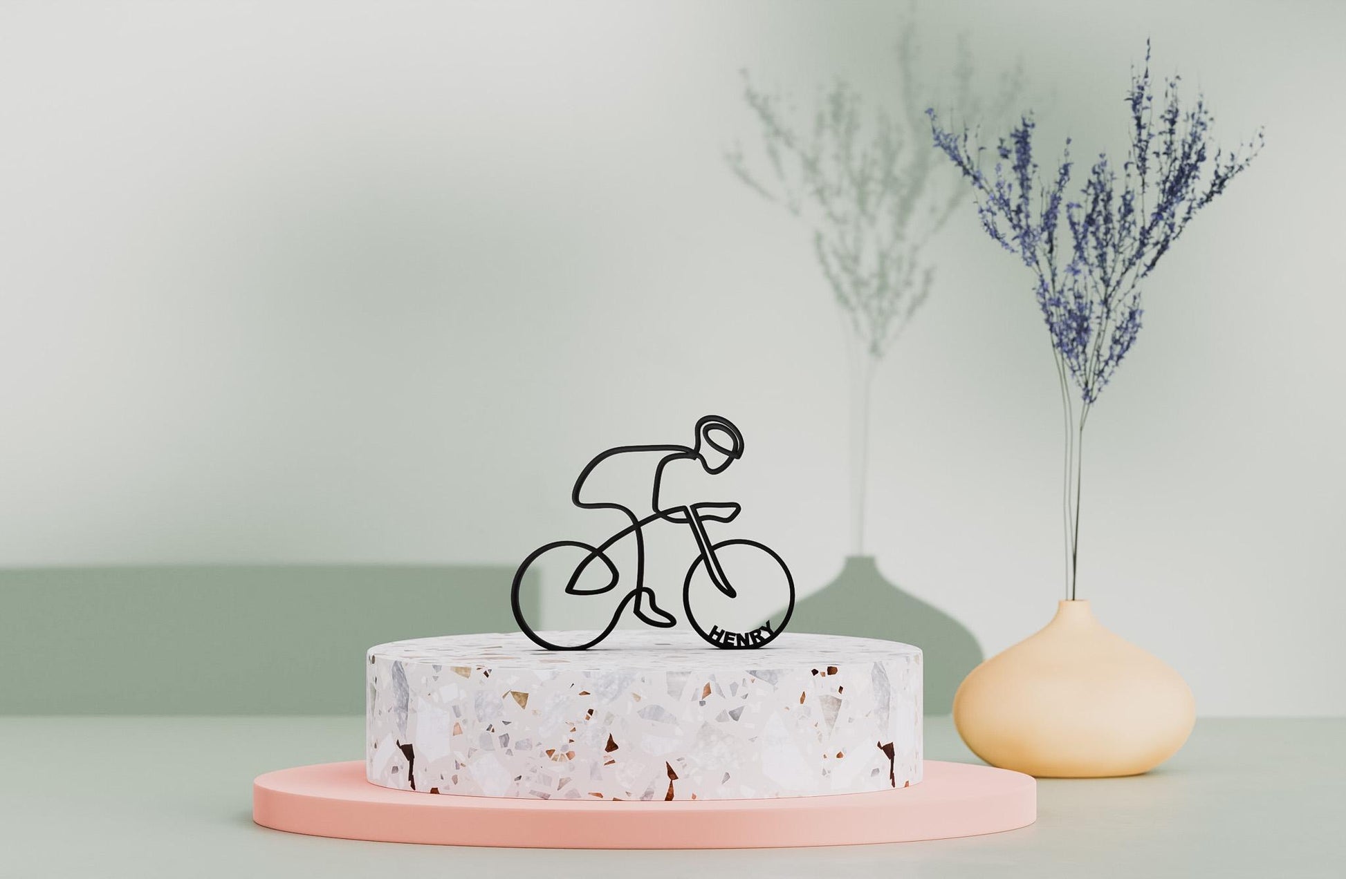 Cycliste - Sculpture en Dessin au Trait Personnalisé, Cadeau Imprimé en 3D Unique pour Amateur de Cyclisme, Décoration Minimaliste