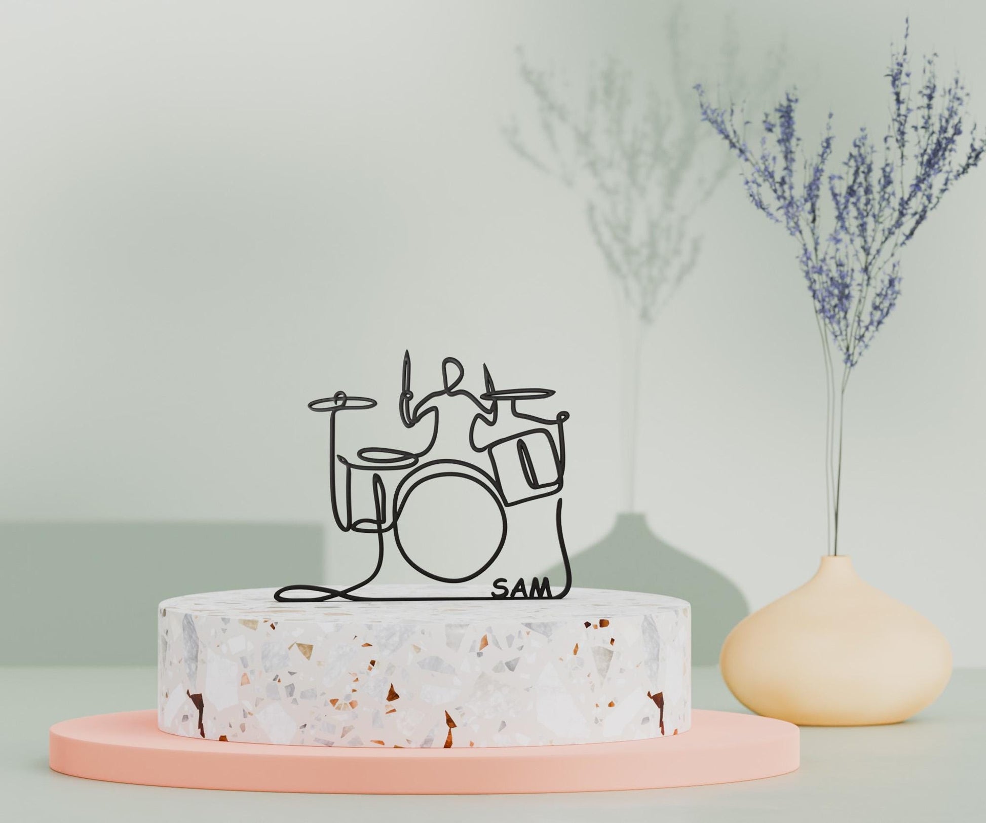 Batteur - Sculpture en Dessin au Trait Personnalisé, Cadeau Unique pour batteur, Décoration Minimaliste pour Amateur de Batterie