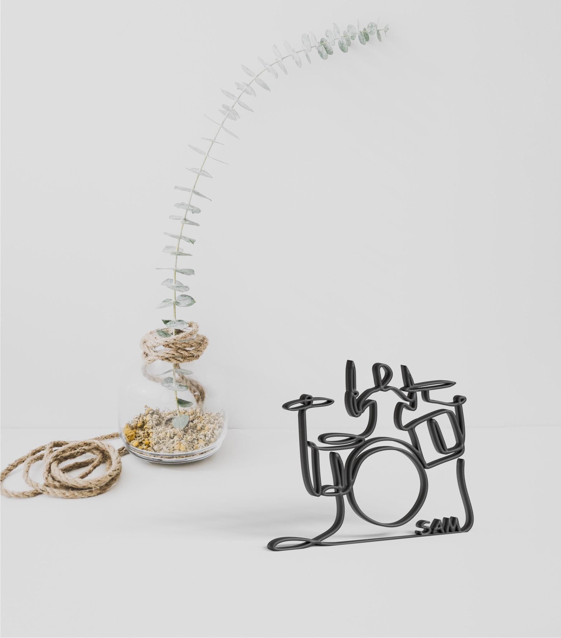 Batteur - Sculpture en Dessin au Trait Personnalisé, Cadeau Unique pour batteur, Décoration Minimaliste pour Amateur de Batterie