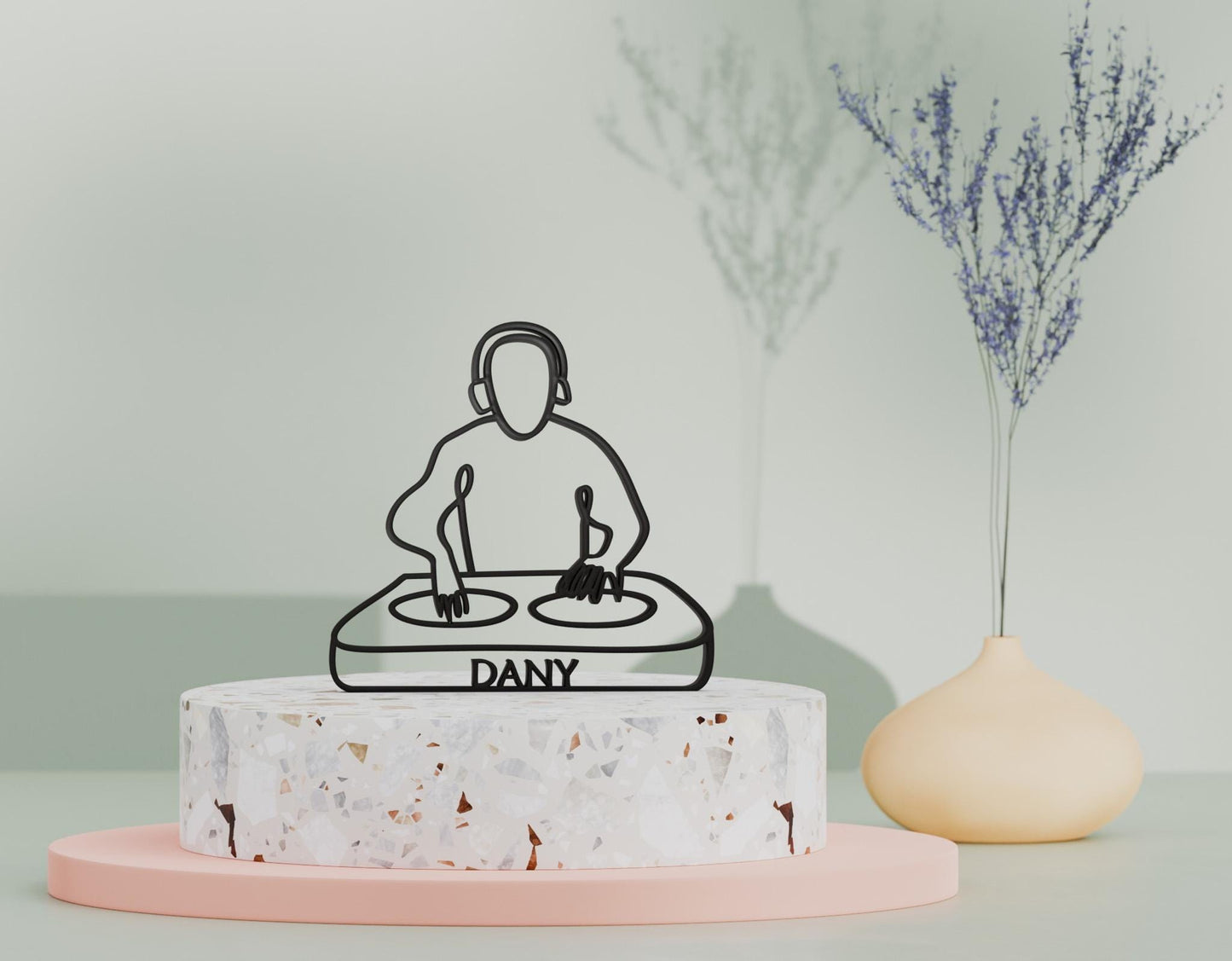 DJ - Sculpture en Dessin au Trait Personnalisé, Cadeau Unique pour DJ, cadeau pour Amateur de Musique, Décoration Minimaliste DJ