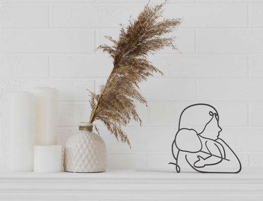 Maman et bébé Dessin au Trait - Sculpture Imprimée 3D, Cadeau Unique pour naissance