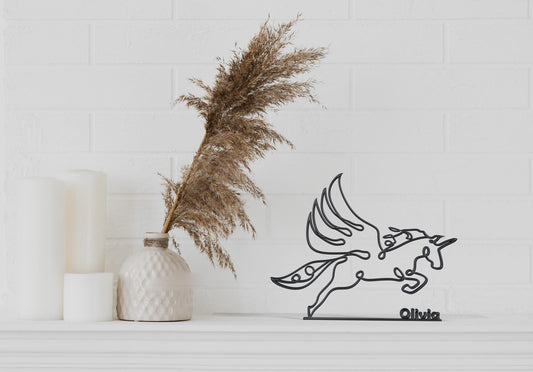 unicorne Dessin au Trait personnalisé - Sculpture Imprimée 3D, Cadeau Unique pour enfants et filles, fan des unicrornes