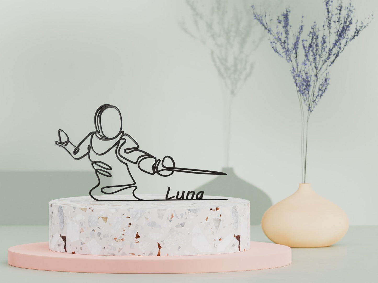 Escrimeur Escrimeuse, Sculpture en Dessin au Trait Personnalisé, idée cadeau unique d'escrime, Décoration Minimaliste pour Amateur d'Escrime