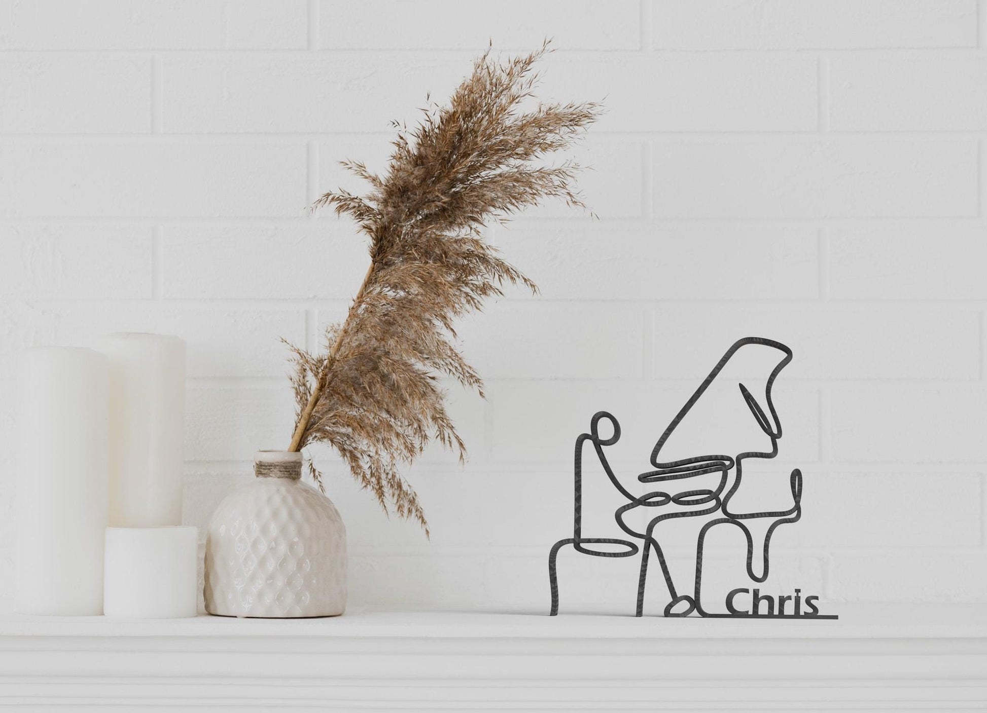 Pianiste Design au Trait - Sculpture Personnalisée Imprimée 3D, Cadeau Unique pour Musicien, Décoration Minimaliste