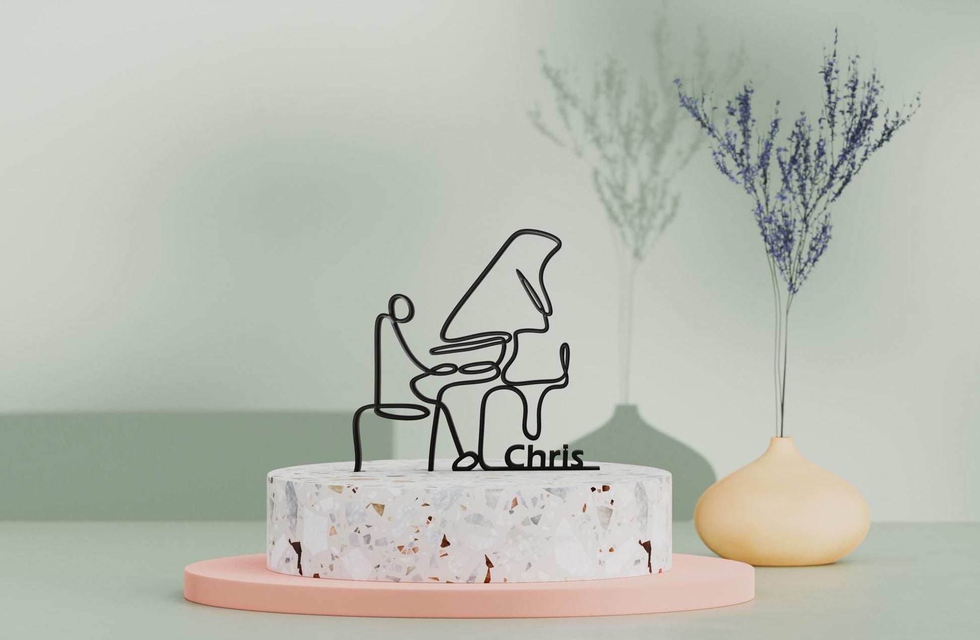 Pianiste Design au Trait - Sculpture Personnalisée Imprimée 3D, Cadeau Unique pour Musicien, Décoration Minimaliste
