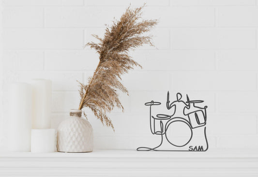 Batteur - Sculpture en Dessin au Trait Personnalisé, Cadeau Unique pour batteur, Décoration Minimaliste pour Amateur de Batterie
