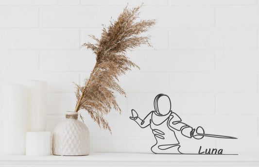 Escrimeur Escrimeuse, Sculpture en Dessin au Trait Personnalisé, idée cadeau unique d'escrime, Décoration Minimaliste pour Amateur d'Escrime