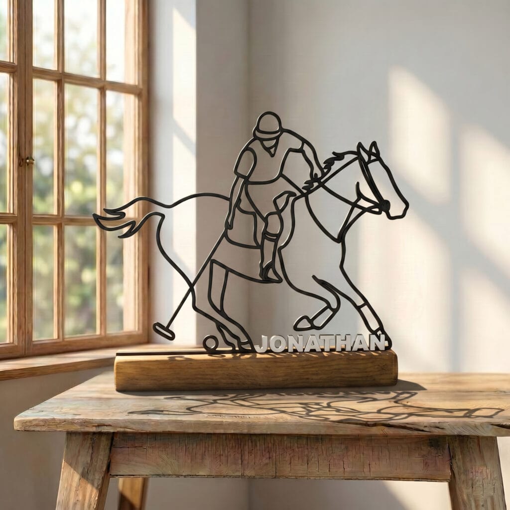 Sculpture Joueur de Polo | Décoration Équestre Minimaliste | Cadeau Cavalier et Cheval | Silhouette Sport Hippique | Art Cheval