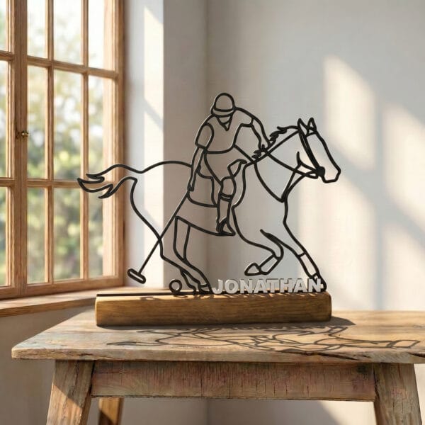Sculpture Joueur de Polo | Décoration Équestre Minimaliste | Cadeau Cavalier et Cheval | Silhouette Sport Hippique | Art Cheval