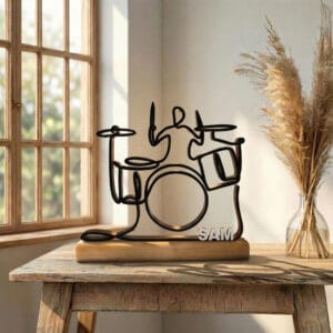 Batteur - Sculpture en Dessin au Trait Personnalisé, Cadeau Unique pour batteur, Décoration Minimaliste pour Amateur de Batterie