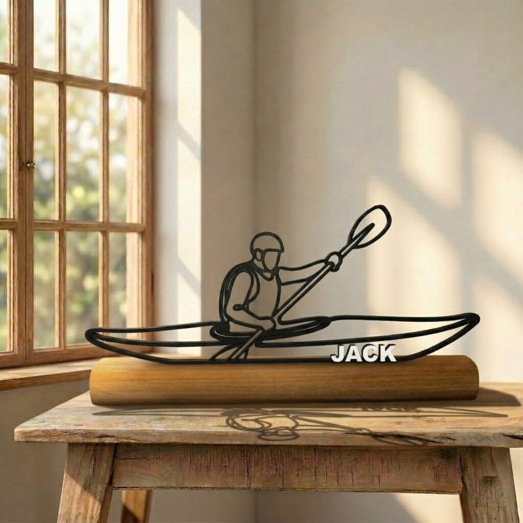 Sculpture Kayakiste Personnalisée Impression 3D | Figurine Kayak Rivières | Cadeau Passion Sports Nautiques | Décoration Nature Aventuriers!