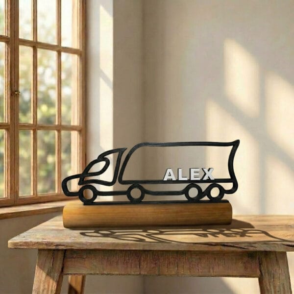 Cadeau Personnalisé Routier - Sculpture 3D Camion Poids Lourd - Décoration Bureau Transport & Logistique - Idée Cadeau Camionneur Retraite