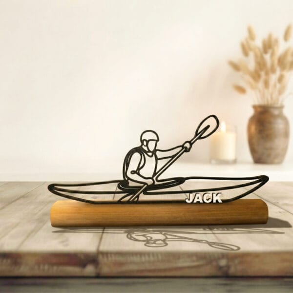 Sculpture Kayakiste Personnalisée Impression 3D | Figurine Kayak Rivières | Cadeau Passion Sports Nautiques | Décoration Nature Aventuriers!