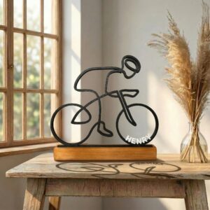 Cycliste - Sculpture en Dessin au Trait Personnalisé, Cadeau Imprimé en 3D Unique pour Amateur de Cyclisme, Décoration Minimaliste