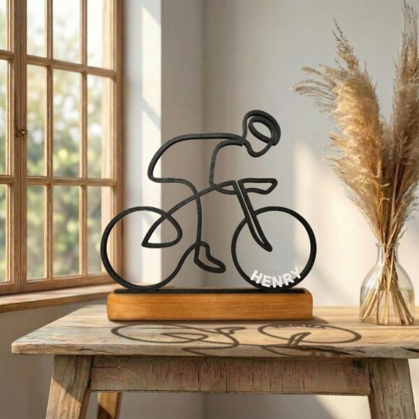 Cycliste - Sculpture en Dessin au Trait Personnalisé, Cadeau Imprimé en 3D Unique pour Amateur de Cyclisme, Décoration Minimaliste