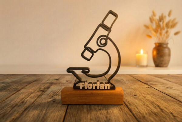 Cadeau pour scientifique – Sculpture 3D personnalisable, socle en bois