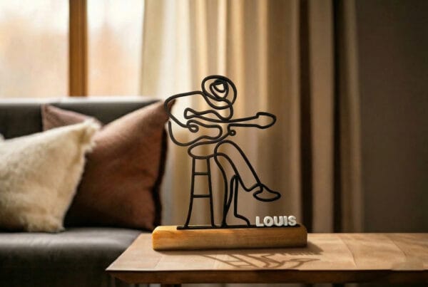 Cadeau guitariste : sculpture de guitariste imprimée en 3D, fixée sur un socle en bois Cadeau guitariste : sculpture de guitariste imprimée en 3D, fixée sur un socle en bois