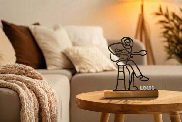 Cadeau guitariste : sculpture de guitariste imprimée en 3D, fixée sur un socle en bois Cadeau guitariste : sculpture de guitariste imprimée en 3D, fixée sur un socle en bois