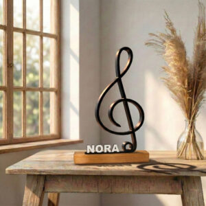 Cadeau musicien – Clé de sol 3D personnalisable sur socle en bois