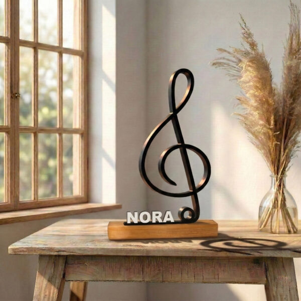 Cadeau musicien – Clé de sol 3D personnalisable sur socle en bois Cadeau musicien – Clé de sol 3D personnalisable sur socle en bois