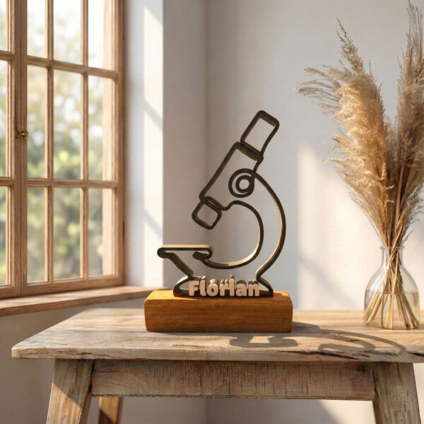 Cadeau pour scientifique – Sculpture 3D personnalisable, socle en bois