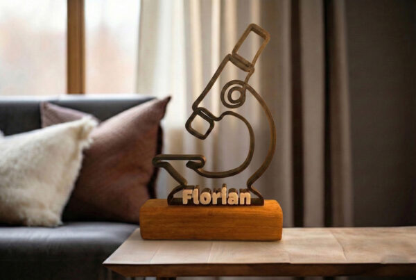 Cadeau pour scientifique – Sculpture 3D personnalisable, socle en bois